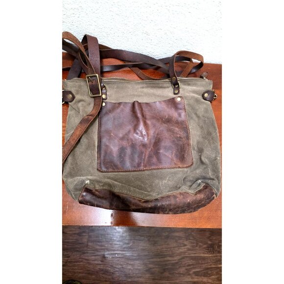 Vintage In Blue Canvas & Leather Crossbody Bag With Adjustable Strap - Picture 2 of 12